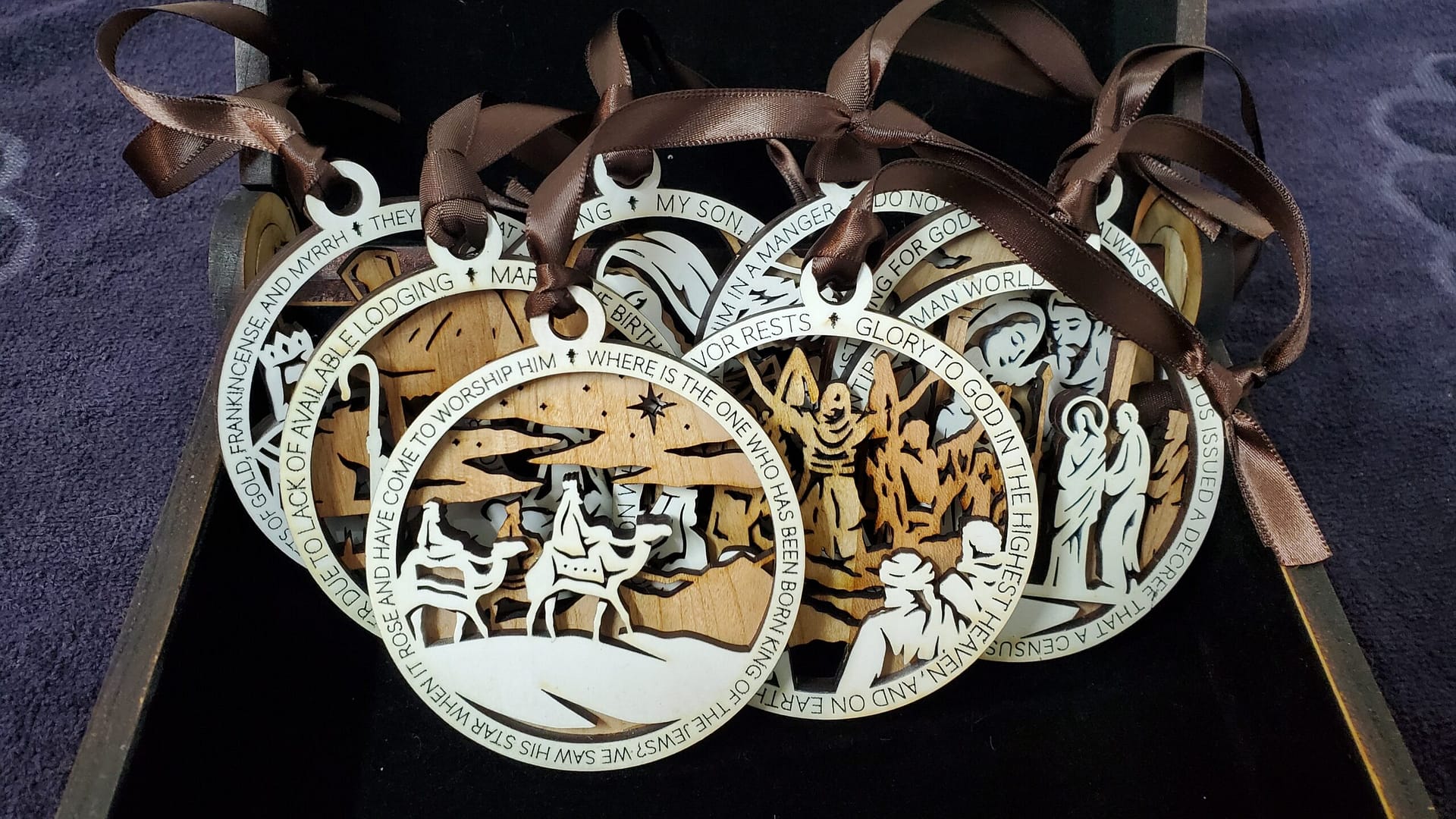 Christmas Story Ornament Set with Engraved Storage Box